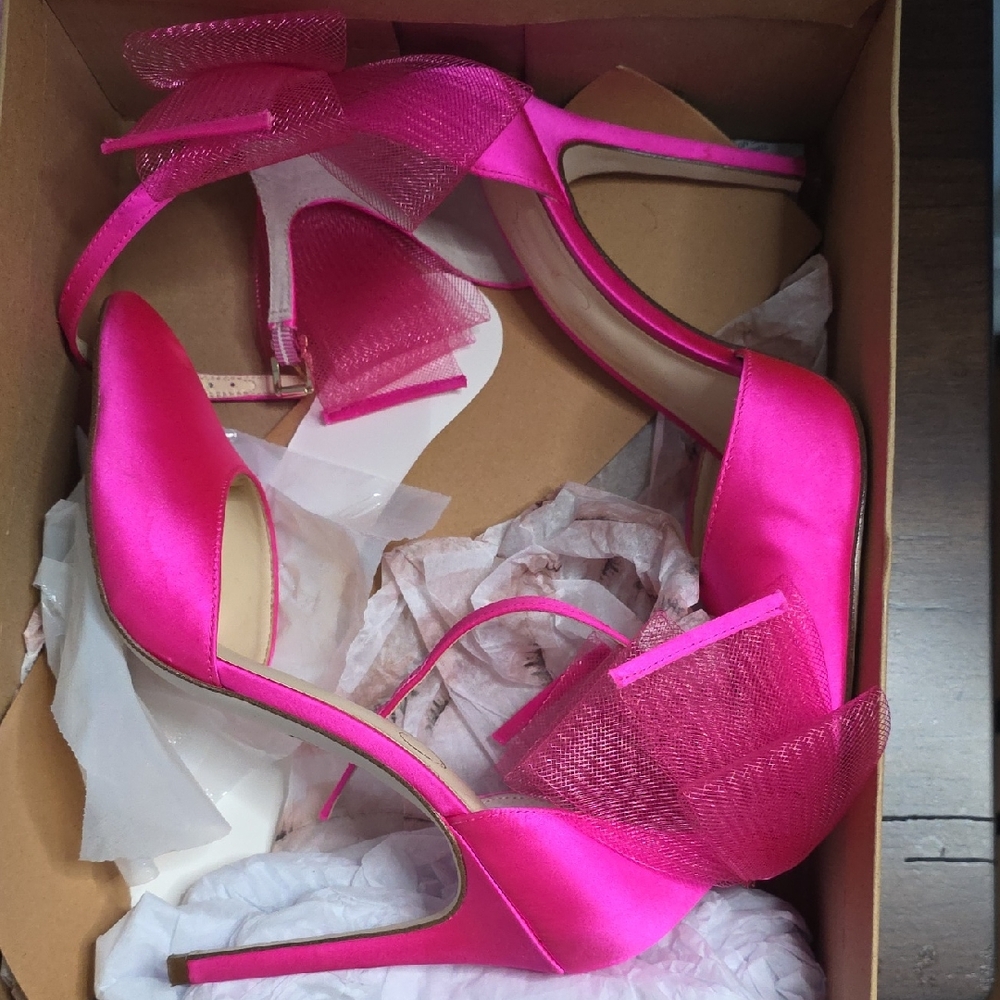 Jessica Simpson Hot Pink Satin Bow Ankle Strap Heels